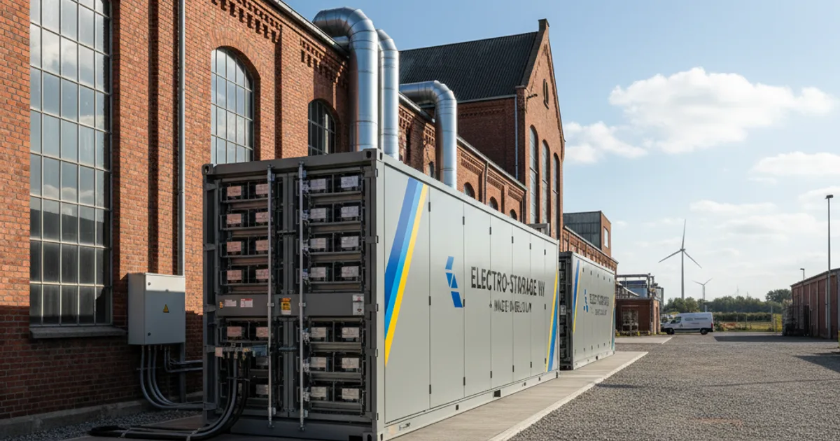 BESS voor bedrijven: hoe een industriële batterij geld oplevert Industriële BESS-container naast een Belgisch bedrijfsgebouw
