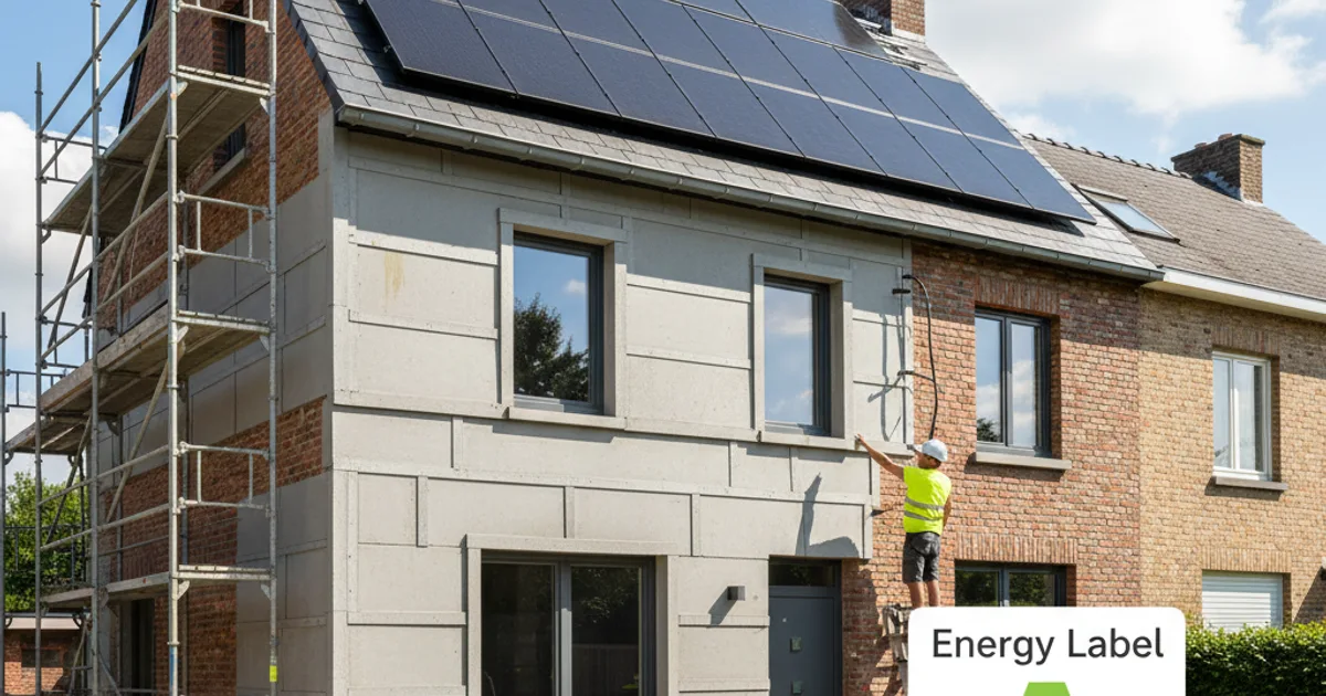 Energielabel woning verbeteren: welke ingrepen tellen het meest? Belgische woning in renovatie met verbeterde isolatie en zonnepanelen