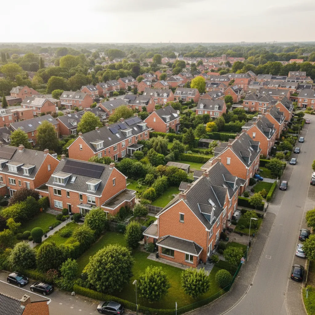 Groepsaankoop zonnepanelen: waarom goedkoop vaak duurkoop is Vlaamse woonwijk met zonnepanelen op de daken - groepsaankoop nadelen