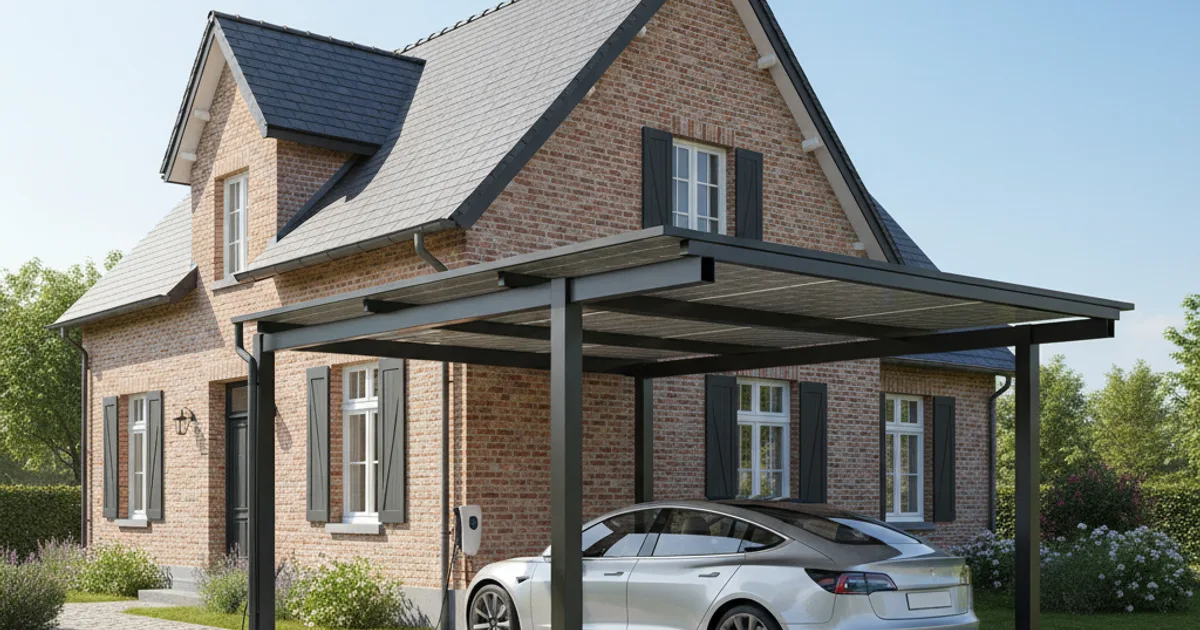 Solar carport vs dakinstallatie: wanneer kies je wat? Solar carport naast een Belgische woning met dakpanelen