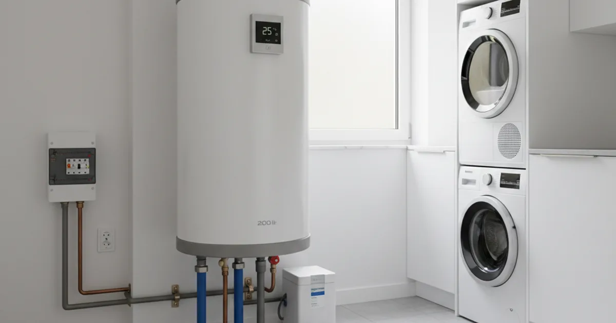Warmtepompboiler: de slimste manier om warm water te maken in 2026 Warmtepompboiler in een Belgische bijkeuken