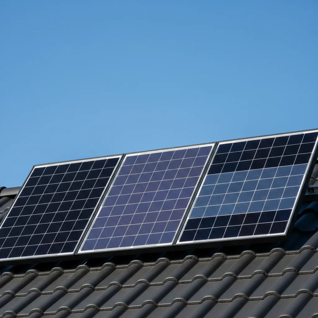 Welk zonnepaneel kiezen in 2026? De complete gids Verschillende soorten moderne zonnepanelen naast elkaar op een dak - TOPCon en back contact technologie