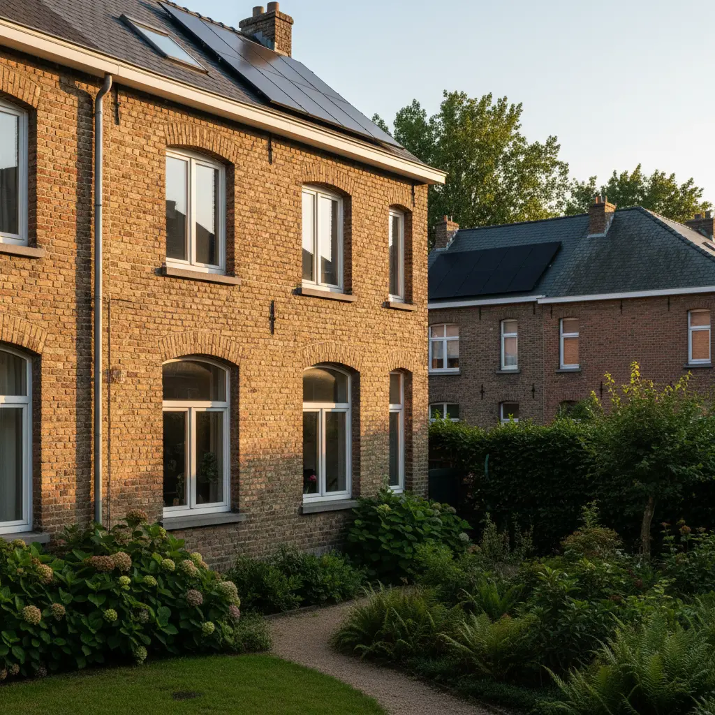 Zonnepanelen financieren in 2026: 4 slimme alternatieven voor een 'gratis' contract Belgisch gezinswoning met zonnepanelen op het dak in avondlicht