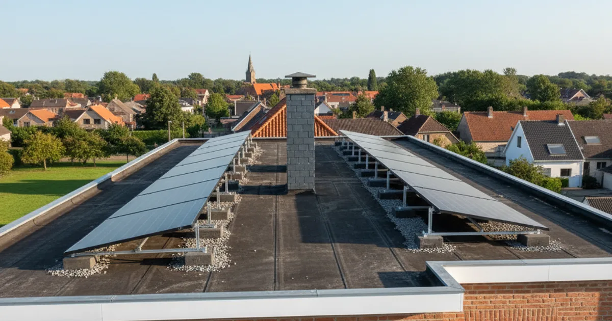 Zonnepanelen op een plat dak: oriëntatie, ballast en opbrengst Zonnepanelen in oost-west opstelling op een plat dak