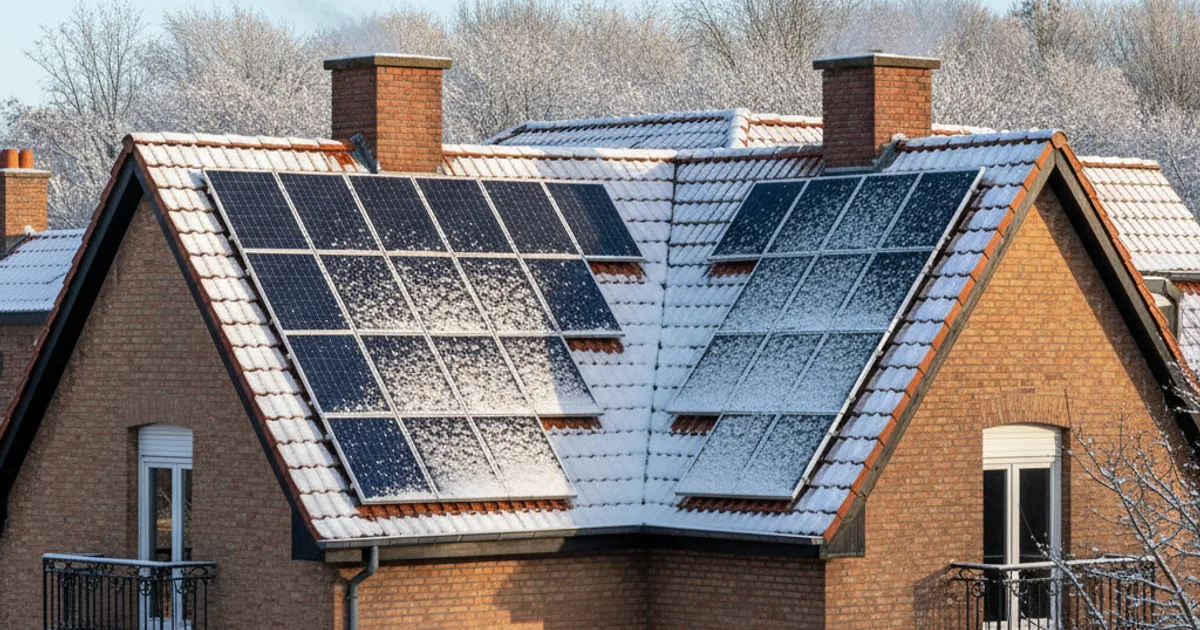 Zonnepanelen in de winter: hoeveel leveren ze echt op? Zonnepanelen op een Belgisch dak met een laagje sneeuw